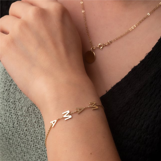 2-7 Letter Initial Personalized Solid Gold Bracelet