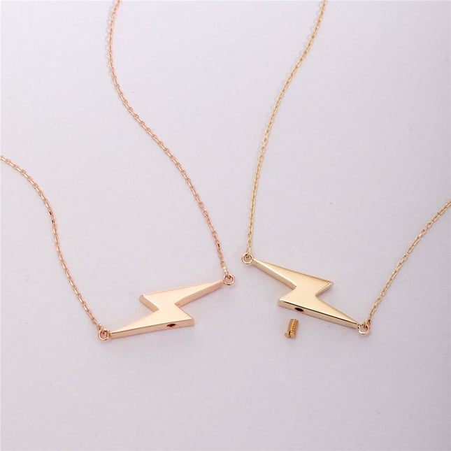Cremation Lightning Engraved Solid Gold Necklace