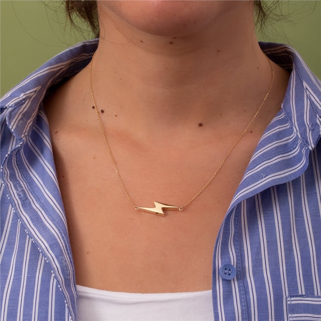 Cremation Lightning Engraved Solid Gold Necklace