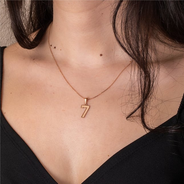 Personalized Varsity Solid Gold Number Pendant Necklace