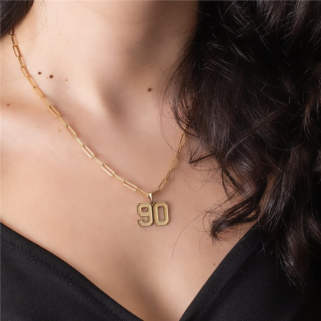 Personalized Varsity Solid Gold Number Pendant Necklace