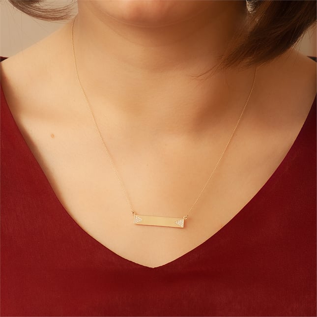 CZ Plate Solid Gold Necklace
