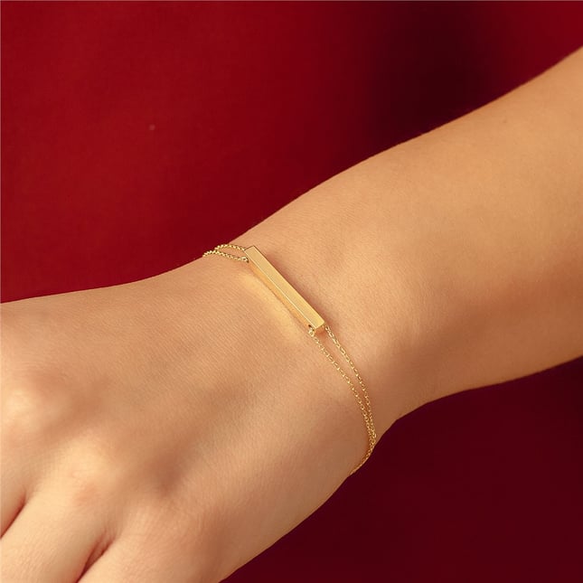 Initial Personalized 3D Bar Solid Gold Bracelet