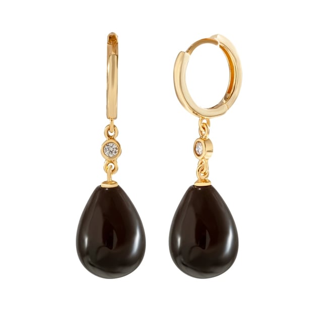 Pear Onix Hoop Huggie Solid Gold Earring