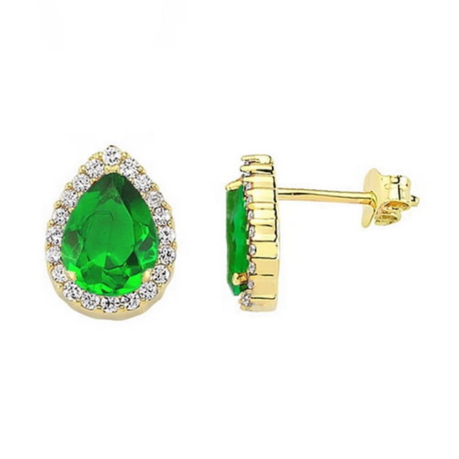 Pear CZ Halo Stud Solid Gold Earring