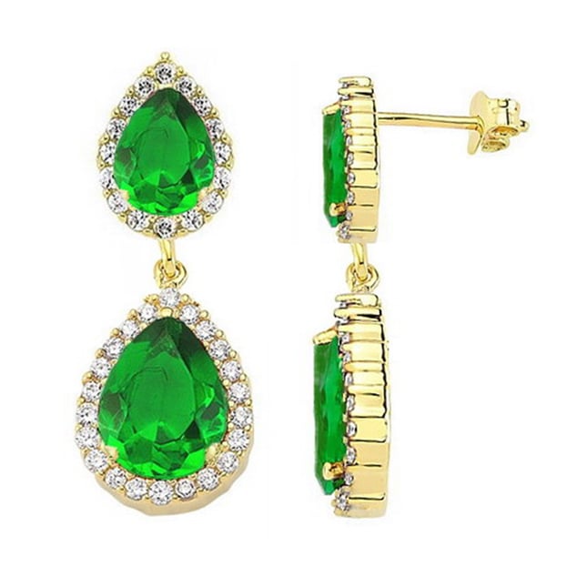 Pear CZ Halo Solid Gold Earring