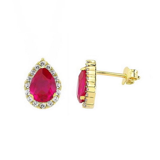Pear CZ Halo Stud Solid Gold Earring