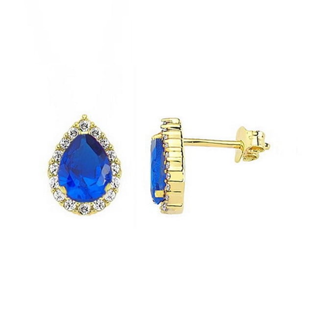 Pear CZ Halo Stud Solid Gold Earring