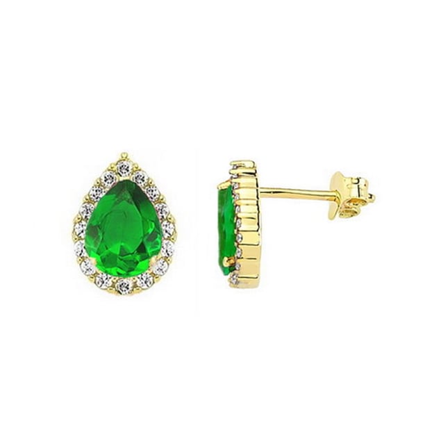 Pear CZ Halo Stud Solid Gold Earring