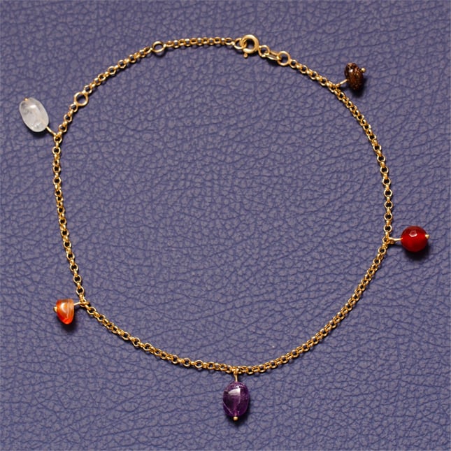Amethyst Agate Solid Gold Anklet