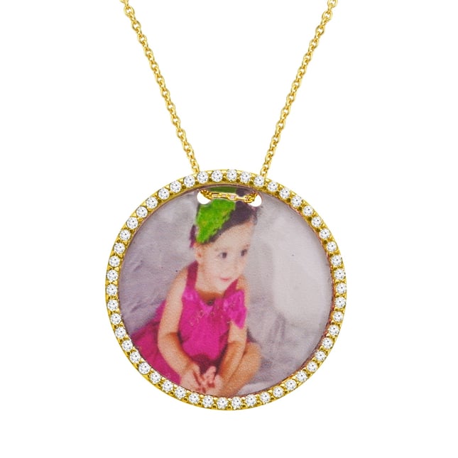 Sparkling CZ Framed Memorial Solid Gold Necklace