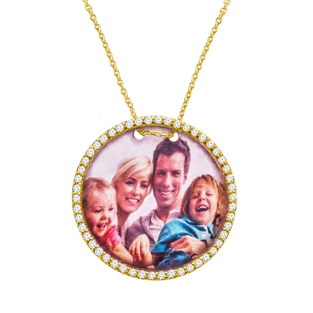 Sparkling CZ Framed Memorial Solid Gold Necklace