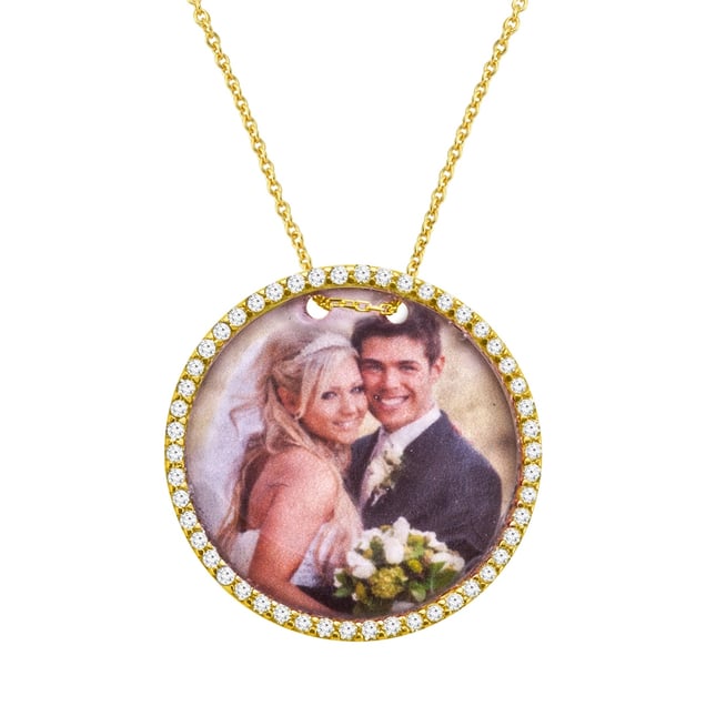 Sparkling CZ Framed Memorial Solid Gold Necklace