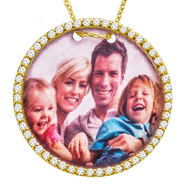 Sparkling CZ Framed Memorial Solid Gold Necklace