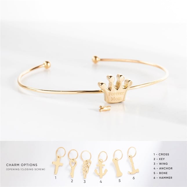 Cremation Crown Initial Solid Gold Bilezik