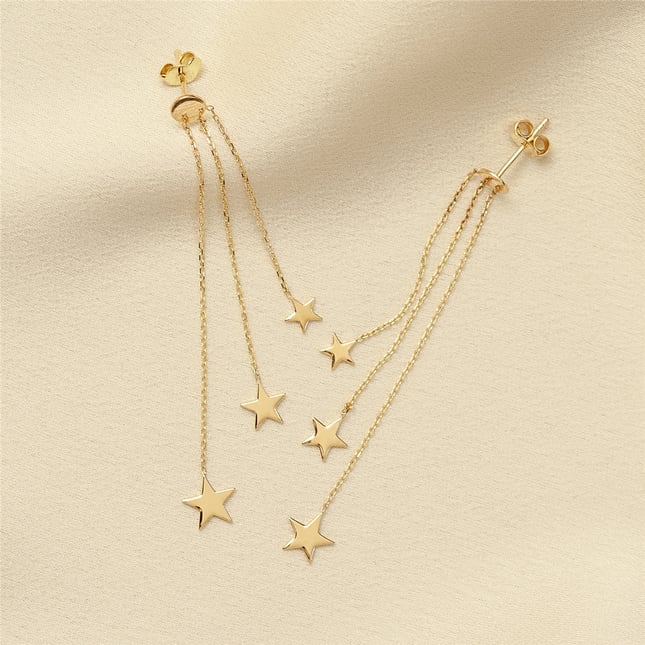 Star Dangle Solid Gold Earring