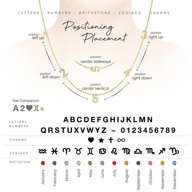 Sideways Initial Zodiac Solid Gold Necklace