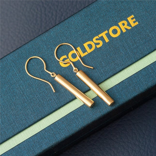 Solid Gold Minimalist Hanging Cylinder Earring