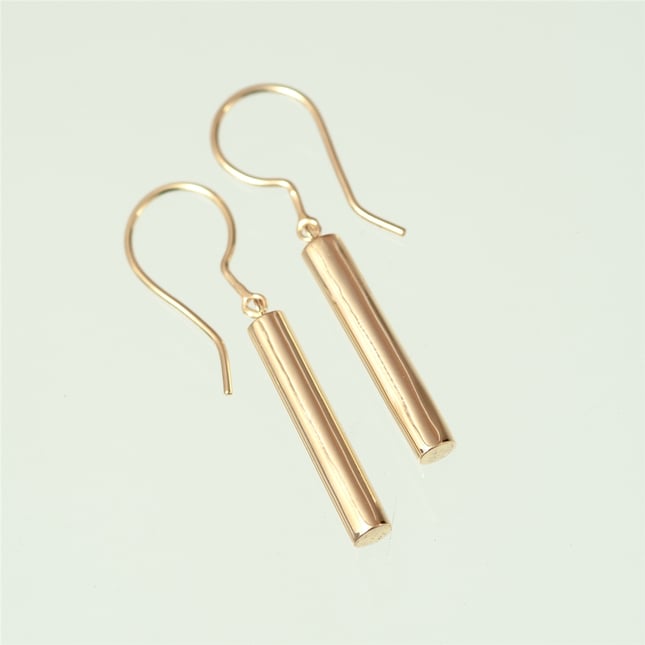 Solid Gold Minimalist Hanging Cylinder Earring