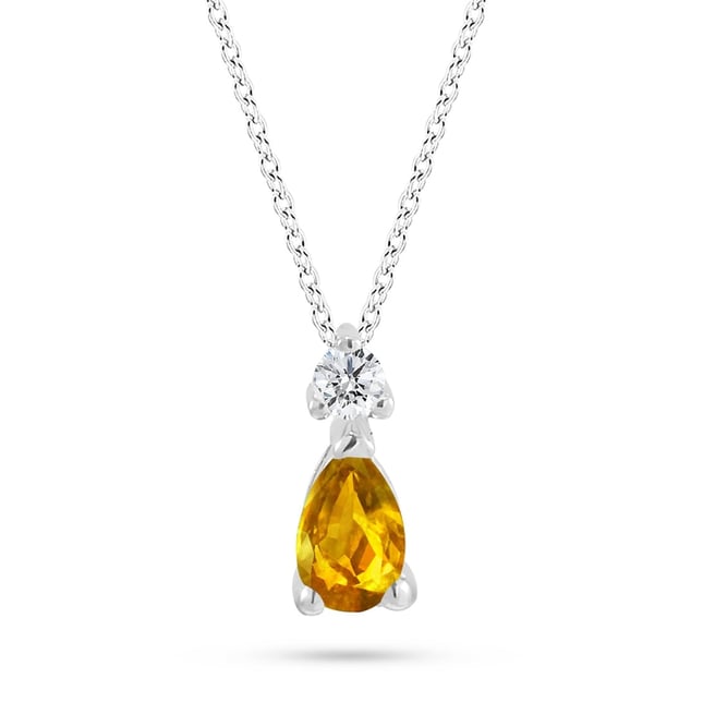 0.04 Ct Diamond Pear Citrine Solid Gold Necklace