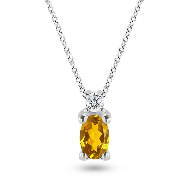 0.04 Ct Diamond Oval Citrine Solid Gold Necklace