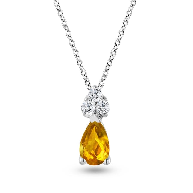 0.04 Ct Diamond Pear Citrine Solid Gold Necklace