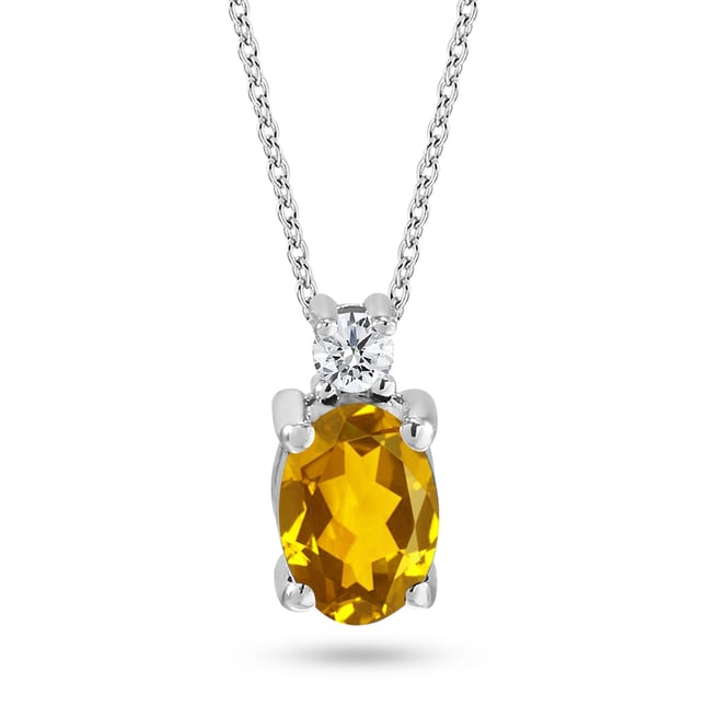0.05 Karat Pırlanta Oval Sitrin Altın Kolye