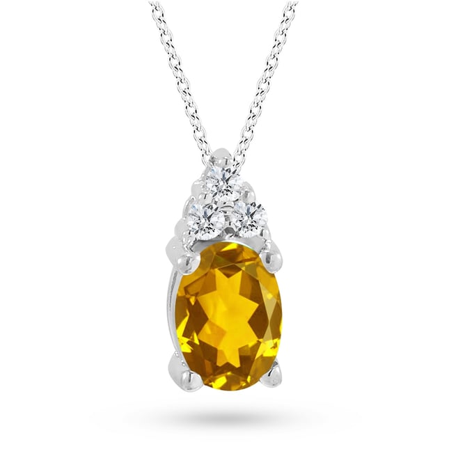 0.06 Ct Diamond Pear Citrine Solid Gold Necklace
