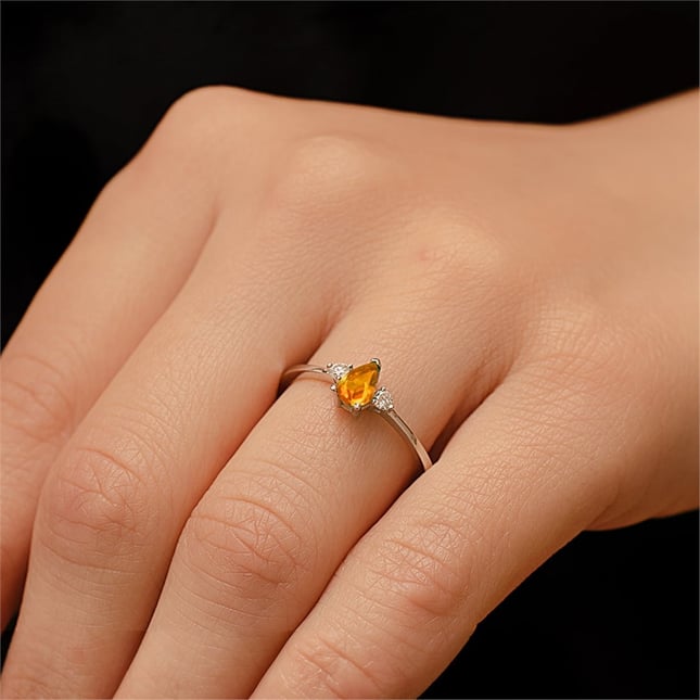 0.08 Ct Diamond Pear Citrine Cluster Solid Gold Ring