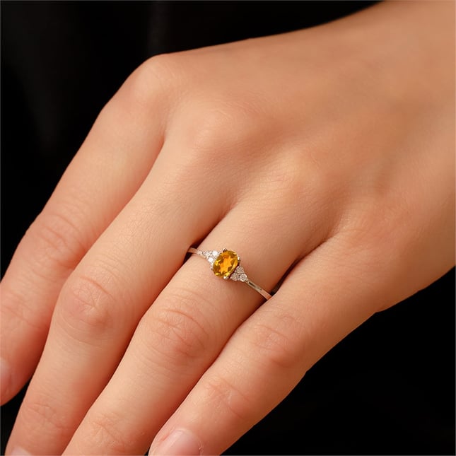 0.10 Ct Diamond Pear Citrine Cluster Solid Gold Ring