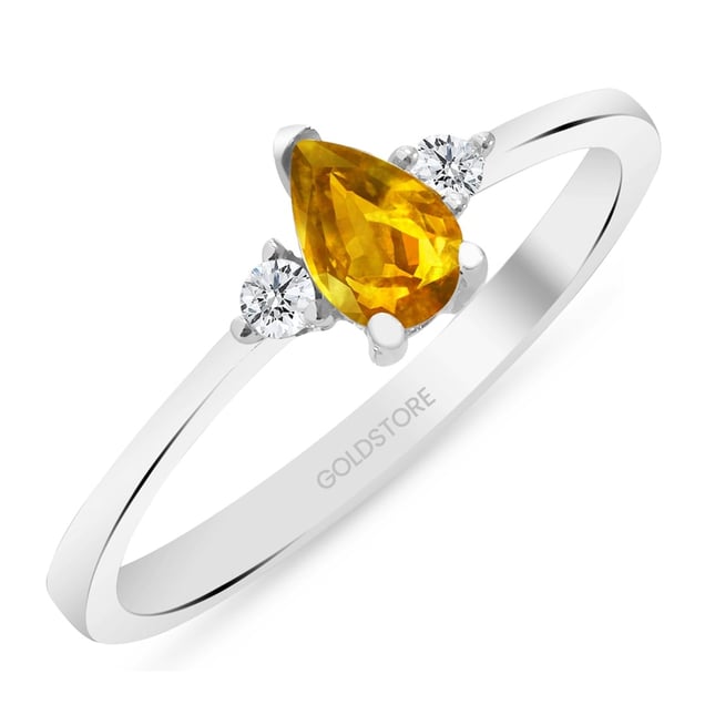 0.10 Ct Diamond Pear Citrine Cluster Solid Gold Ring