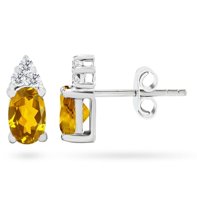 0.12 Ct Diamond Pear Citrine Stud Solid Gold Earring