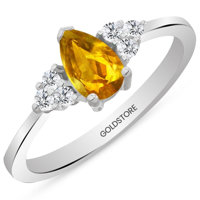 0.12 Ct Diamond Pear Citrine Cluster Solid Gold Ring