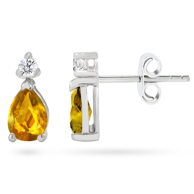 0.12 Ct Diamond Pear Citrine Stud Solid Gold Earring
