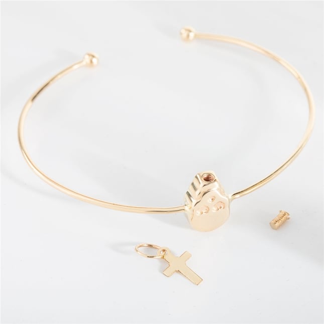 Cremation Skull Initial Solid Gold Bracelet
