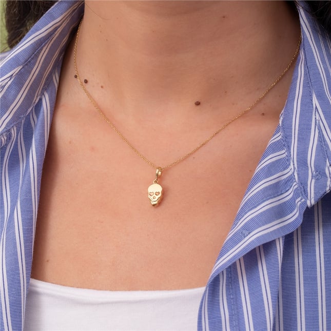 Cremation Heart Skull Solid Gold Necklace