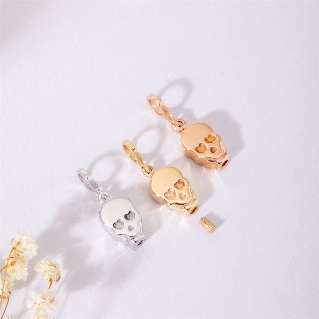 Cremation Heart Skull Solid Gold Necklace