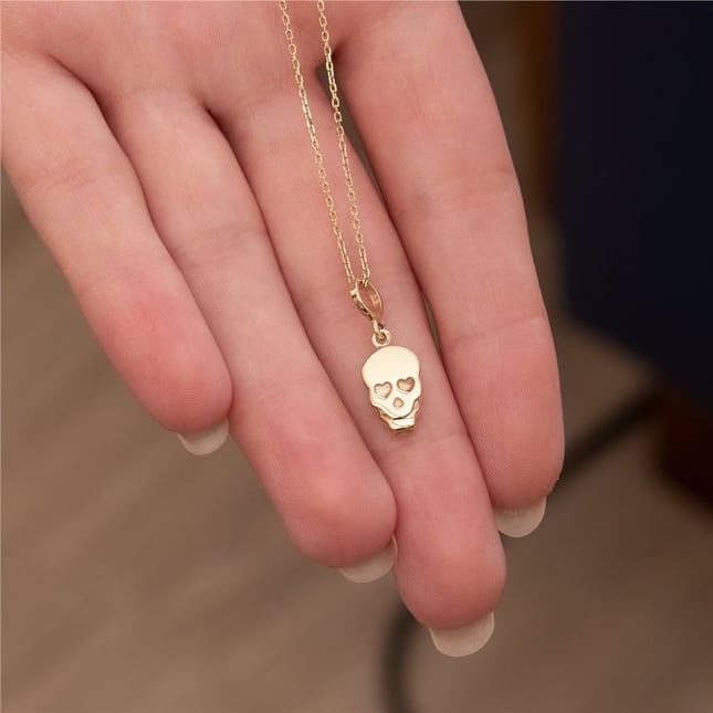 Cremation Heart Skull Solid Gold Necklace