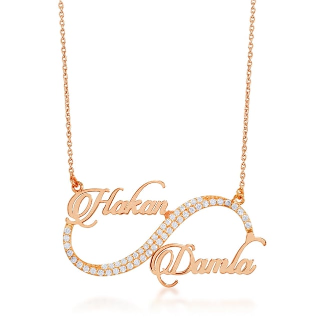CZ Infinity Initial 2 Name Solid Gold Necklace