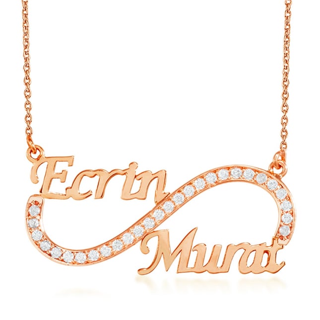 CZ Infinity Personalized Nameplate Solid Gold Necklace