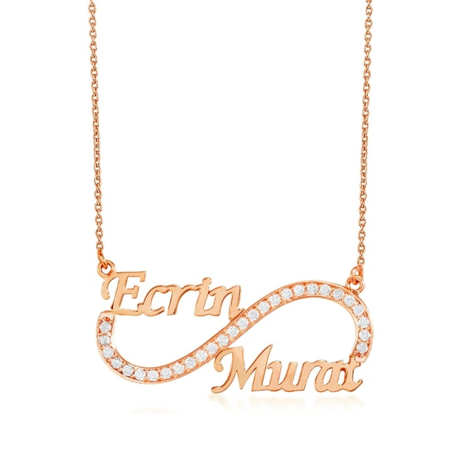 CZ Infinity Personalized Nameplate Solid Gold Necklace