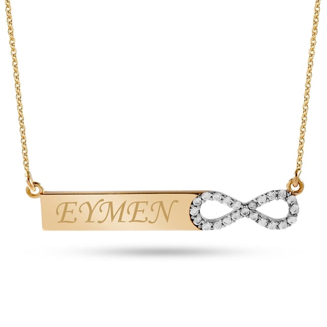 Infinity Engraved Nameplate Solid Gold Necklace