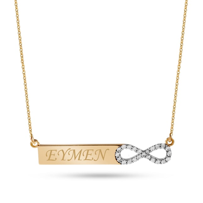 Infinity Engraved Nameplate Solid Gold Necklace