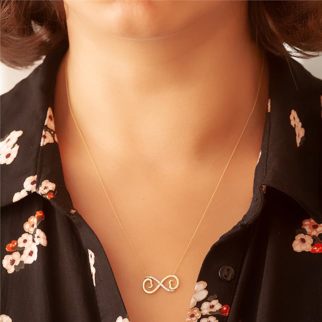 Diamond Heart Heart Infinity Solid Gold Necklace