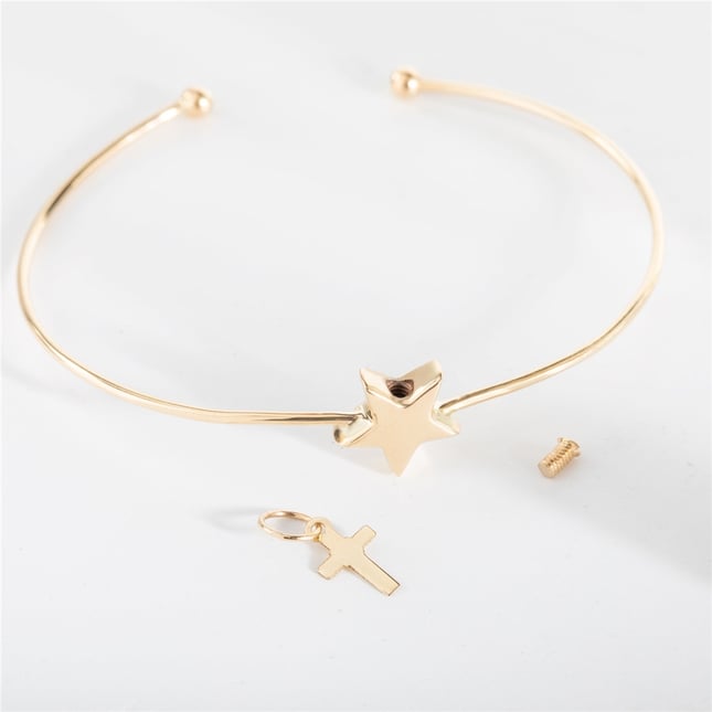 Cremation Star Initial Solid Gold Bracelet