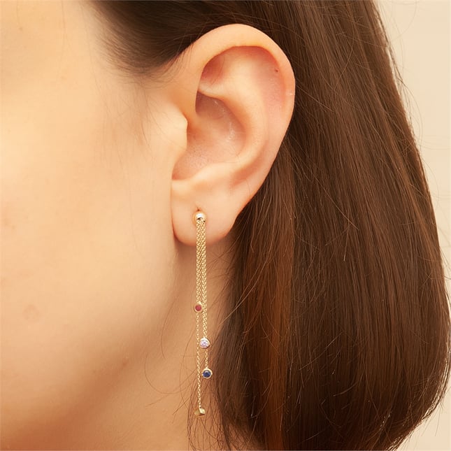 Minimalist Sparkling CZ Long Threader Style Solid Gold Earrings