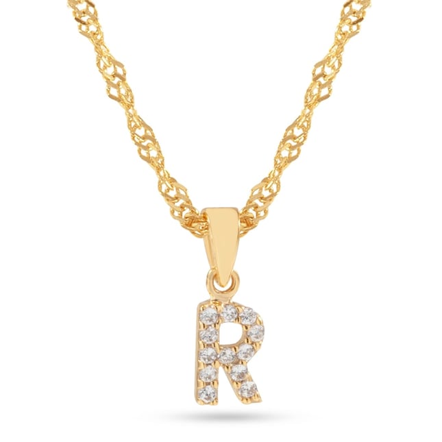 CZ Initial Letter Singapore Chain Twisted Chain Solid Gold Necklace