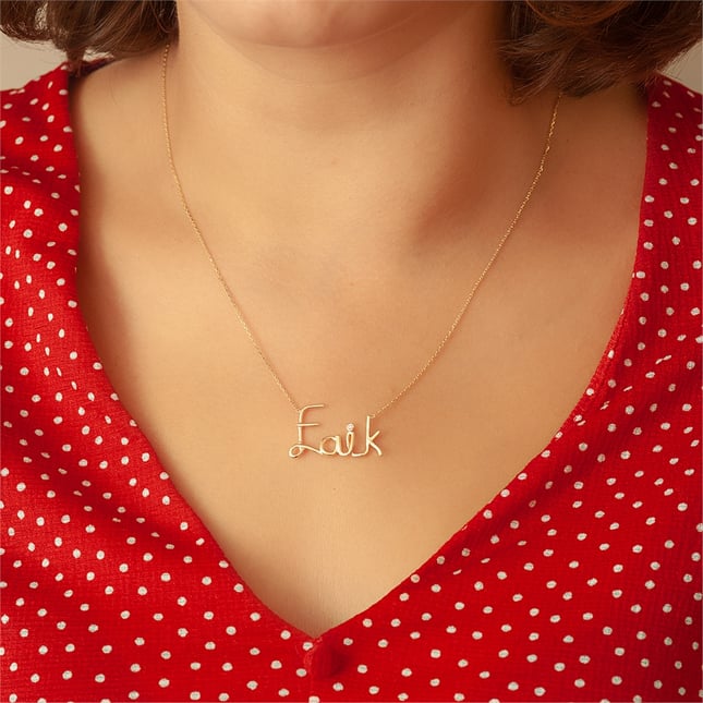 0.01 Ct Diamond Wire Name Solid Gold Necklace