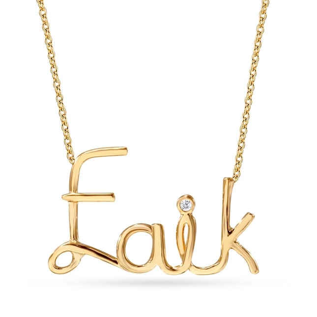 0.01 Ct Diamond Wire Name Solid Gold Necklace
