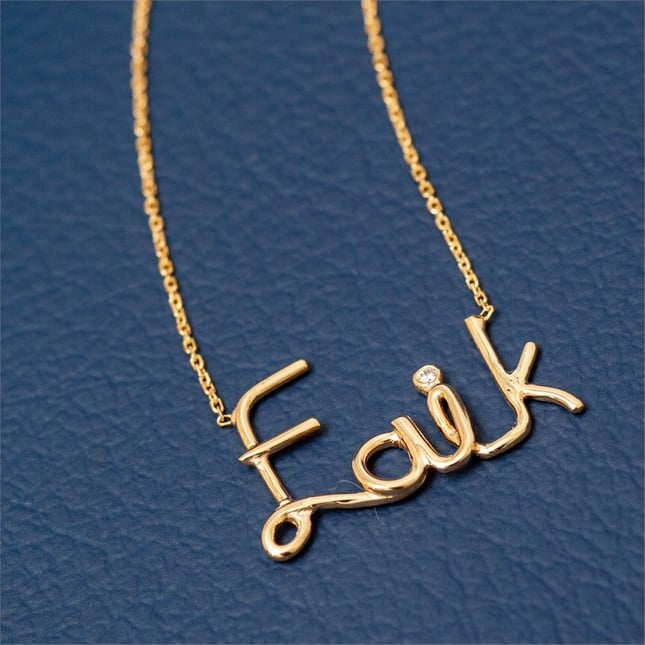 0.01 Ct Diamond Wire Name Solid Gold Necklace